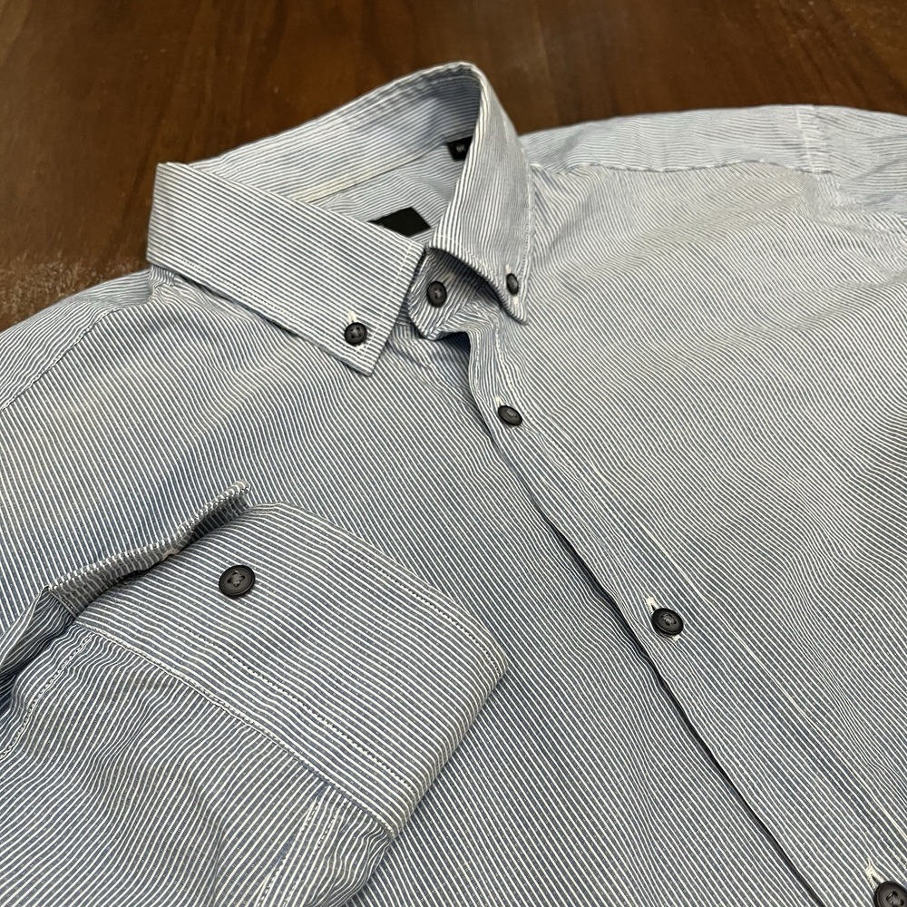 Hugo Boss Mens M Casual Button-Down Shirt Blue Striped Slim Fit Long Sleeve OCBD